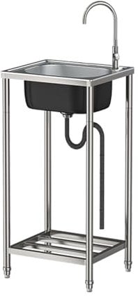 Lavello in Acciaio Inox autoportante,Lavello Cucina 1 Vasca per esterni Lavandino Camper con Rubinetto Lavelli Commerciale per Cucina, Ristorante,Caffè,Garage,Interno,Esterno 38cm