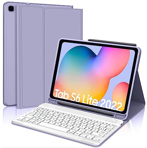 JADEMALL Coque Clavier pour Samsung Galaxy Tab S6 Lite 10,4 2022, Clavier AZERTY Bluetooth Magnétique Amovible pour Samsung Tab S6 Lite 10.4, Violet