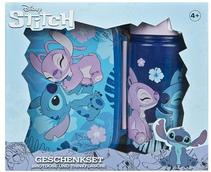 Scooli - Set de regalo de vajilla para niños Disney Stitch - set compuesto por fiambrera y biberón - ideal para el colegio o la guardería - para niños a partir de 4 años - de plástico - sin BPA