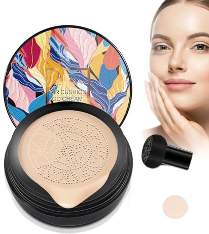 Mikabila Mushroom Head Air Cushion BB Cream,CC Cream Base de Maquillaje,CC Crema Corrector Cojín De Aire BB Cream, Hidratante Corrector Permeable al aire Brillo (#01Ivory white)