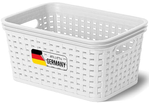 Novaliv Aufbewahrungskorb in Rattan-Optik ohne Deckel | Weiß Kunststoff 2L Nestbar Storage boxes BPA-frei Ideale Aufbewahrungsbox Organizer Box Ordnungsbox für Ordnungssystem