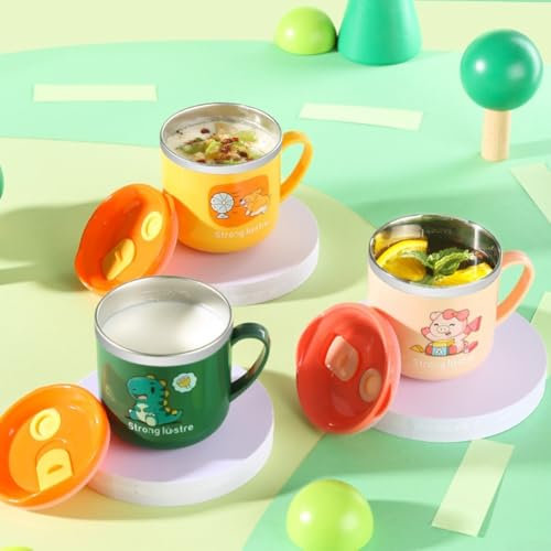 Vaso de acero inoxidable para niños, doble capa de 250 ml, diseño a prueba de fugas, apto para niños mayores de 6 meses, verde/amarillo/rosa (amarillo)