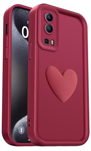 PanXCase Hülle für Vivo Y52 5G / Vivo Y72 5G - Handyhülle 3D Herz Motiv Design Süß Silikonhülle, Kameraschutz Mädchen Stoßfest Kratzfeste Schutzhülle (Wine Red)