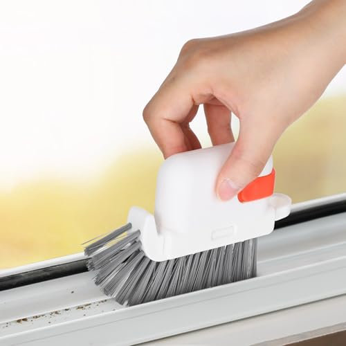 AOZUO Groove Cleaning Brush, 3 In 1 Window Track Cleaning Brushes with Dustpan Tweezer Hand-held Hard Bristle Crevice Cleaning Tool for Sliding Door Track Window Sill Seal Shutter