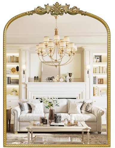 WallBeyond Goldfarbener Vintage-Spiegel für Schminktisch, 55,9 x 76,2 cm, goldfarbener antiker Spiegel mit kunstvollem Rahmen, gewölbte Vintage-Wand für Badezimmer, Wohnzimmer, Kamin, Eingangsbereich