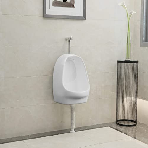 Brokky Wall Hung Urinal with Flush Valve Ceramic White,Wall Mount Men Plastic Urinals Urine Diverter,Portable High-efficiency Washout Urinal With Drain,Simple Kids Waterless Urinal Bathroom Toilet Uri