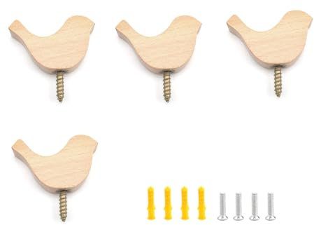 0XBIT 4 Pezzi Appendiabiti da Parete Legno, Gancio Appendiabiti per Legno, Gancio a Muro in Legno, Forma di Uccello Ganci Appendiabiti, Utilizzato per Appendere Vestiti, Cappotti, Cappelli