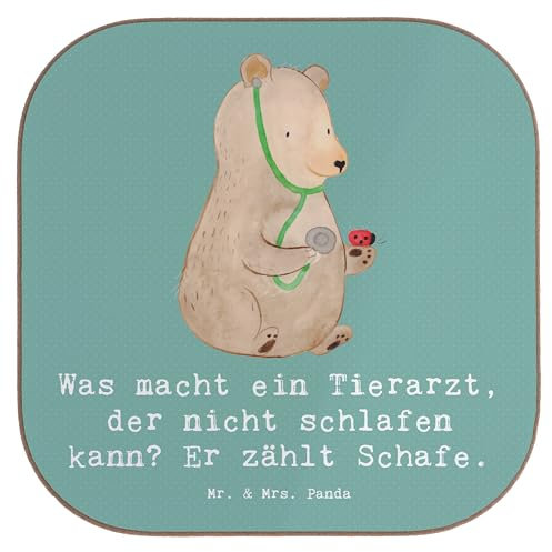 Mr. & Mrs. Panda Untersetzer Glas Tierarzt Schafzählen - Geschenk, Tassenuntersetzer, Berufe, Hilfsbereitschaft, Berufsalltag, Routineuntersuchung, Tasse, Getränkeuntersetzer, Berufspassion, Tierliebe