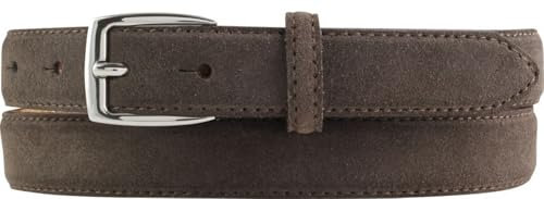 BELTINGER Italienischer Veloursleder-Gürtel, 25 mm breit, Damen, Damengürtel, Hosengürtel, Wildleder, Schließe Silber | Dunkelbraun 115cm