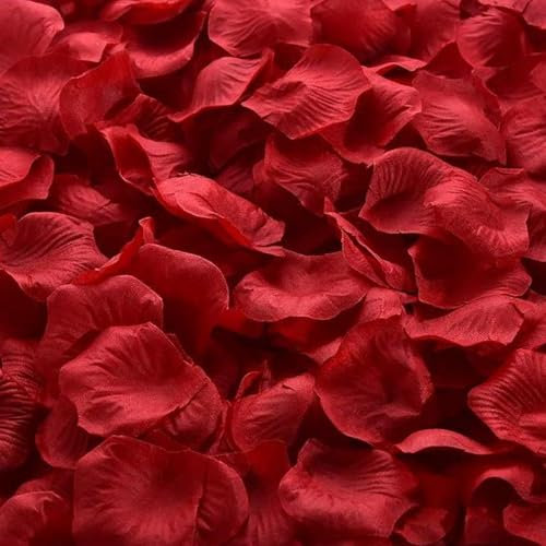 CAKEEYUM Pétales de Rose 1000pcs 1, 77 Pouce Artificiel vin Rouge Rose Pétales décoratives Bordeaux Fausses de Fleur en Vrac pour la Nuit Romantique, Le Mariage, l'anniversaire et la fête à la Maison