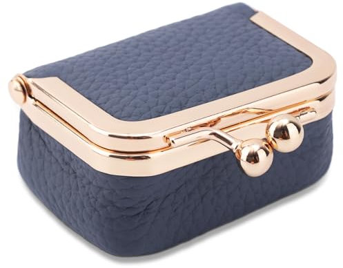 BOXOB Mini-Schmuckkästchen aus Echtem Leder, Schmuckorganizer Klein Tragbar Schmucketui mit Kussverschluss für Ringe, Halsketten, Ohrringe, Armbänder für Frauen und Mädchen (Blau)