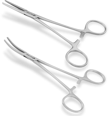 HUR CARE 2 Pcs Professional Fishing Forceps Hemostat Forceps Scissors Locking Pliers Stud Ball Earing Holders Jewelry Unhooking Fish Pliers – Pet, Dog Ear Hair Grooming Tweezers (Straight)