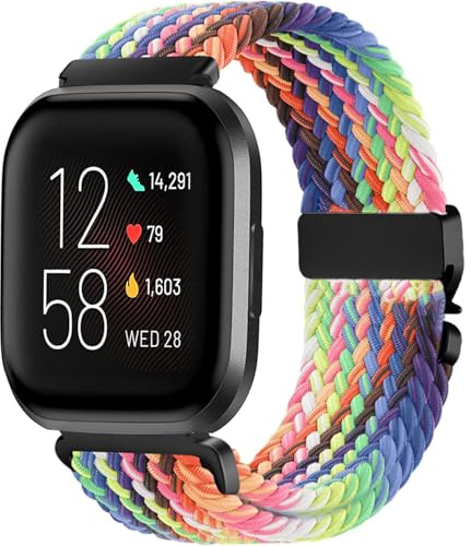 VELULYX Nylon geflochtenes armband Kompatibel mit Fitbit Versa 2/Fitbit Versa/Lite, Elastisches armband für Herren Damen