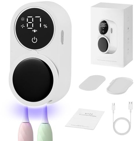 Portaspazzolino UV,spazzolino elettrico per montaggio a parete con asciugatura,porta spazzolini elettrici con sensore automatico,con 2 scomparti per spazzolini