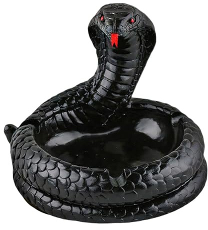 Neue Cobra Aschenbecher (15 * 15 * 13cm) Indoor Outdoor Persönliche Kreative Harz Aschenbecher für Zigaretten Home Office, Bar Veranda Dekoration-Schwarz, Silber