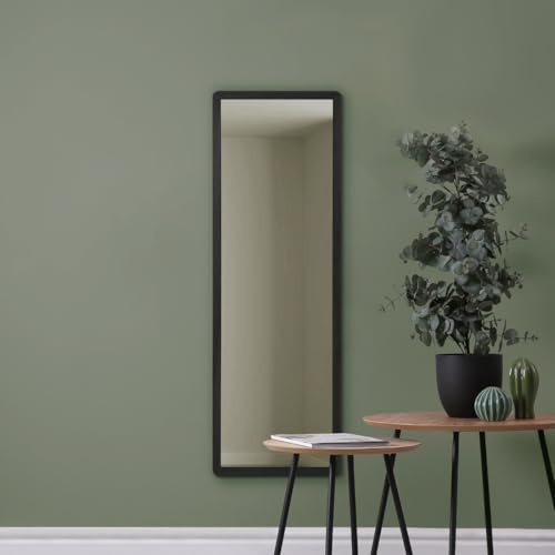 MirrorOutlet The Naturalis - Solid Black Oak Rounded Corners Modern Leaner Wall Mirror 47 X 15.7 (120CM X 40CM) 48m deep frame Premium Mirror Glass with Black Backing. Scandinavian Inspired!