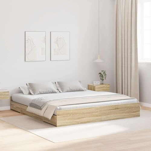 vidaXL Bettgestell mit Stauraum mit Kopfteil Sonoma-Eiche 200 x 200 cm, Schlafzimmer, minimalistisches Design, praktisches Schlafbett für cleveren Stauraum, Moderne Möbel für Raummanagement