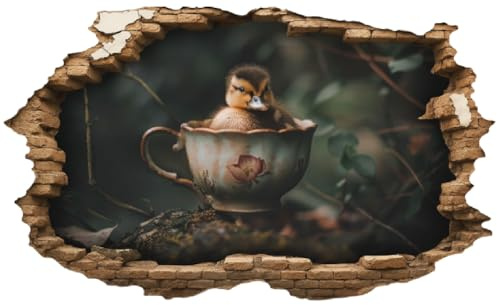 Samunshi® Wandtattoo Wandriss mit Enten Küken in Tasse Fenster in andere Welt Portal Wanddekoration Wandsticker für Kinderzimmer Wohnzimmer Wanddeko Küche 30x18cm