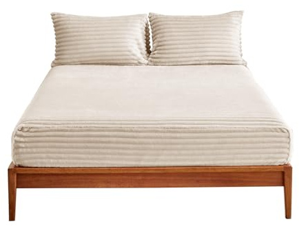 Sábanas Ajustables de Felpa | Sábana Bajera Elástica de Invierno | Cálida y Mullida | Sábanas Ajustables Revestimiento para Cama Vellón Microfibra (Café Ligero,138 x 190 cm)