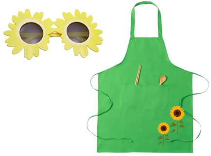 Rainway Sonnenblumen Sonnenbrille Gärtnerschürze, Trendy Blumen Sonnenbrille Erwachsene, Grün Karneval Gärtnerin Kostüm mit Sonnenblumen und Wiese Applikationen für Jede Party Mottopartys