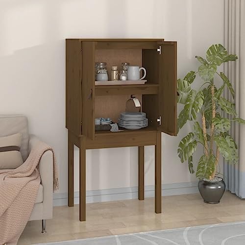 Ziaphsol Highboard Honigbraun 60x40x120 cm, Massivholz Kiefer, mit 2 Türen und Fächern, für Wohnzimmer und Küche, Landhausstil