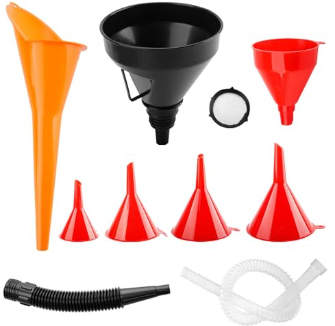 Lot de 7 entonnoirs flexibles en plastique pour voiture, moto et cuisine avec bec amovible et filtre