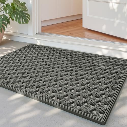 DEXI Outdoor Door Mat 48.5 x 75 cm, Non Slip Dirt Trapper Doormat, Grey | Heavy Duty, Waterproof, Drainage Holes, All Weather for Front Back Door, Entrance, Patio, Entryway, Garden