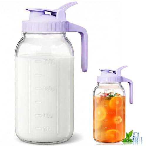 Pichet à lait maternel en verre bouteille de stockage de lait maternel 64 oz avec bouchon rabattable et bec verseur pichet mélangeur formule anti-fuite passe au réfrigérateur et au congélateur