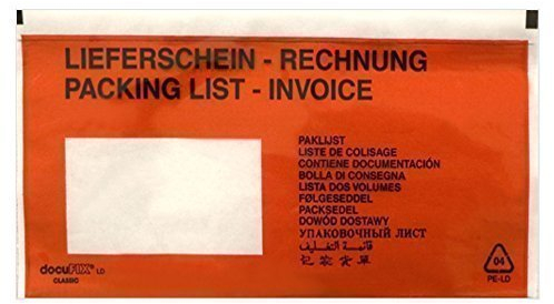10000 Lieferscheintaschen DIN lang (bedruckt mit Lieferschein Rechnung) von docuFIX® classic Begleitpapiertaschen Versandtaschen
