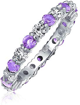 Kubische Zirkonia Lila Weiß Abwechselnd Stapelbarer CZ Ewigkeitsring Simulierter Amethyst Sterlingsilber Februar Monat