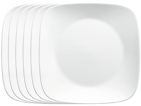 CORELLE 1114528 Square 8-3/4-Inch Luncheon Plate, Pure White, Set of 6, Glass