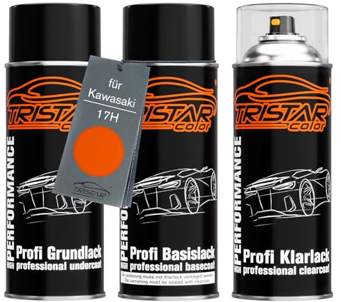 TRISTARcolor Peinture moto Kit bombes de peinture pour Kawasaki 17H Orange Perl Peinture de fond peinture de base vernis clair aérosol 400 ml