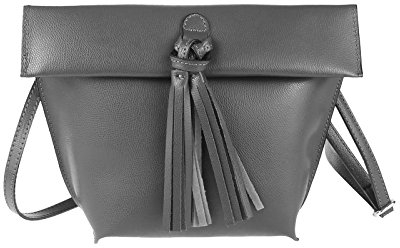 OBC Made in Italy Damen Ledertasche Schultertasche Umhängetasche Borsetta Schmucktasche Handtasche Henkeltasche (Grau)