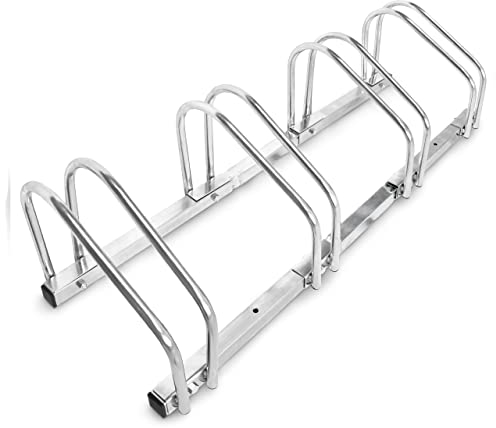 Relaxdays 2 x Fahrradständer, Für 4 Fahrräder, Boden- und Wandmontage, Mehrfachständer, HBT: ca. 26 x 100 x 32 cm, Silber