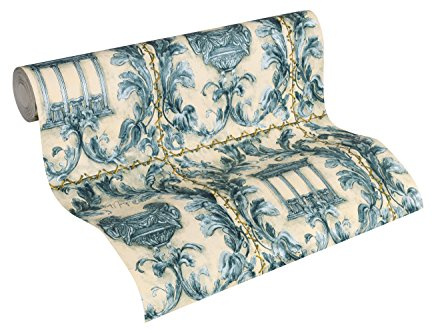 Architects Paper Vliestapete Kind of White by Wolfgang Joop Tapete Luxustapete klassisch floral 10,05 m x 0,53 m beige blau metallic Made in Germany 340863 34086-3