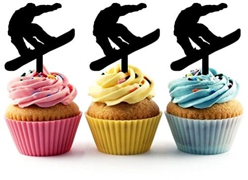 Innovedesire Snowboard Snowboarding Jumps Silhouette Party Wedding Birthday Acrylic Cupcake Toppers Decor 10 pcs