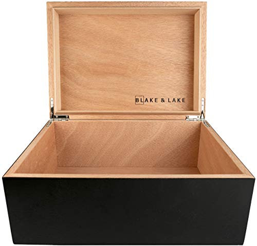 Blake & Lake Große Holzkiste mit Klappdeckel - Holz Aufbewahrungsbox mit Deckel - Schwarze Aufbewahrungsbox aus Holz - Dekoboxen mit Deckel (Mattschwarz)