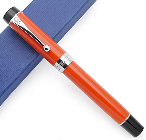 JINHAO Century Tofu 100 18KGP Füllfederhalter aus vergoldetem Harz (Rot mit Silber Clip, Mittlere Feder)