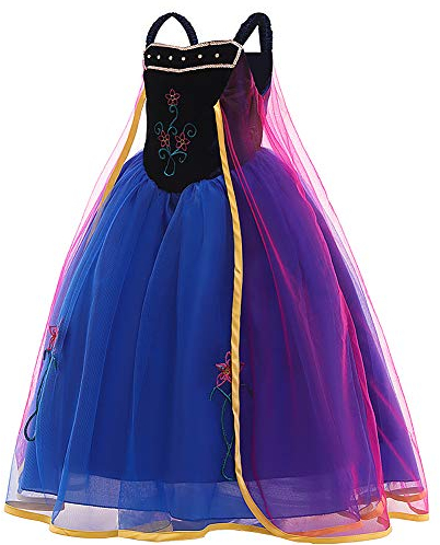 Mädchen Prinzessin Kostüm Eiskönigin Anna Kleid mit Umhang Für Kinder Geburtstagsfeier Phantasie Cosplay Verrücktes Ankleiden Karneval Verkleidung Weihnachten Halloween Fest 06-Lila 3-4 Jahre
