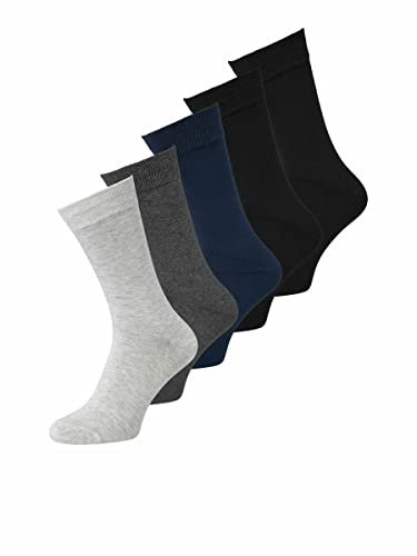 JACK & JONES Jacbasic Bamboo Sock 5 Pack Noos Chaussettes, Noir/Détails : Noir-Blazer Bleu Marine-Gris foncé chiné-Gris Clair chiné, Taille Unique Hommes