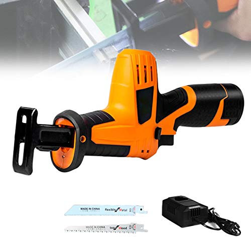 Scie Alternative électrique, Scie Sabre Sans Fil, Scie Sabre 12v 2200spm Scie Alternative Scie Égoïne avec 2 Lames Poignées Orientables LED, Scie Electrique Bois pour Bois/Métal/Plastique