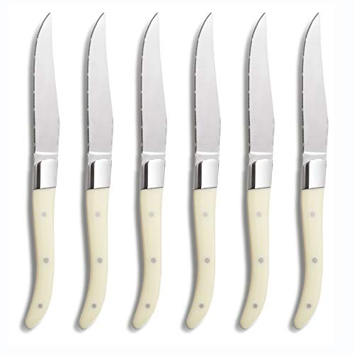 COMAS CHULETEROS HQ Set 6 COLTELLI Steak MICROSEGHETTATO ACR Manico White