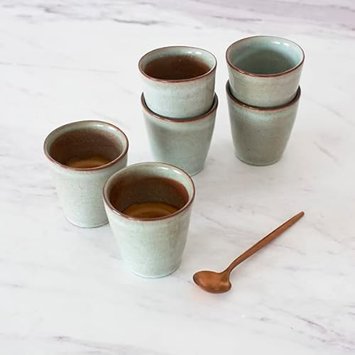 Companhia Atlantica Lot de 6 Verres à Café Expresso, Tasse en Céramique Grès 100ml, Finition à la Main, Vert, BREEZY