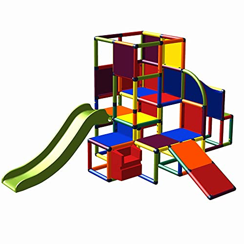 Move and stic Josefine 6023 großer Spielturm Spielhaus Kletterturm mit Kleinkindrutsche, Treppe, Krabbelröhre und Rutsche - Indoor und Outdoor