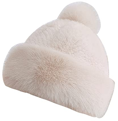 iSpchen Damenmütze Fellmütze Kunst Pelz Mütze Kunstpelzmütze Winter Warme Mütze Kunstfell Wintermütze Bommel Ohrenschutz Cap Mütze,Aprikose