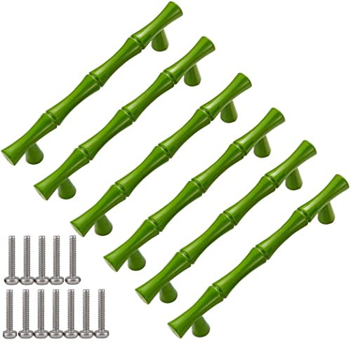 ZESLIV T Stangengriffe in Bambus-Stil (6er Set) Bohrlochabstand 96mm Möbelgriffe mit Schrauben Schubladengriffe Türgriffe Türknopf Schrankgriffe