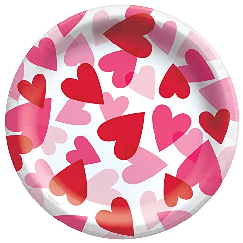 amscan 742822 - Piatti per feste a forma di cuore, 18 cm, colore: Rosso | Rotondi | 20 pezzi