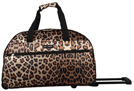 Betsey Johnson Designer-Handgepäck-Kollektion – leichte Reisetasche mit Muster, 55,9 cm – Wochenend-Übernachtung, Business-Reisekoffer mit 2 Rollen (Leopardenmuster), Leopard