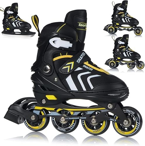Inliner Skates 4in1 Rollschuhe Inlineskates Schlittschuhe Verstellbar Kinder Erwachsene | ABEC7 Lager | Größen 29-43