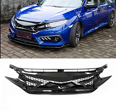 YIHANBRI Auto Frontstoßstange Radiator Wabengitter Kühlergrille, für Honda Civic 10th Gen 2016-2018 Zubehör Nachrüsten Kühlergrill Mittelnetz Grilles Autozubehör
